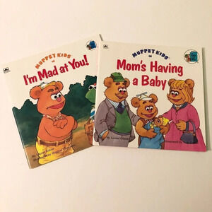 Vtg Lot of 2 Muppet Kids Moms Having a Baby and Im Mad  At You Golden Books